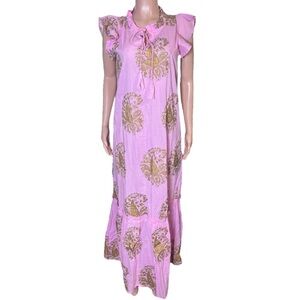 FITZROY & WILLA Women’s Bohemian Pink Maxi Dress with Gold Print